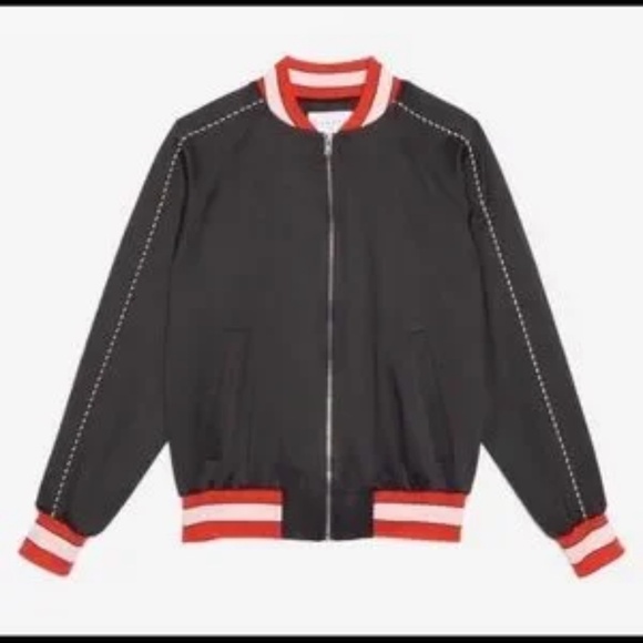 Sandro Paris Black Embroidered ‘Love Karma’ Bomber Jacket not - Picture 3 of 15